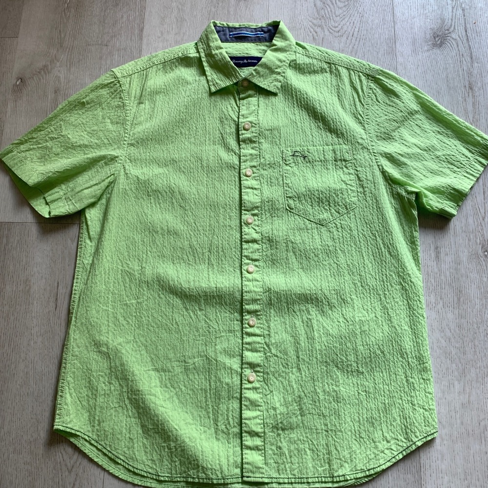 Tommy Bahama Men's M Green Chambray  Short Sleeve Button‎ Up Shirt